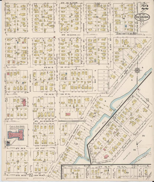 Sanborn Fire Insurance Map from Escanaba, Delta County, Michigan (1921), Sheet #0022 - Historic Sanborn Fire Insurance Map Print, vintage old map wall art, antique decor, genealogy gift, Michigan Michigan map
