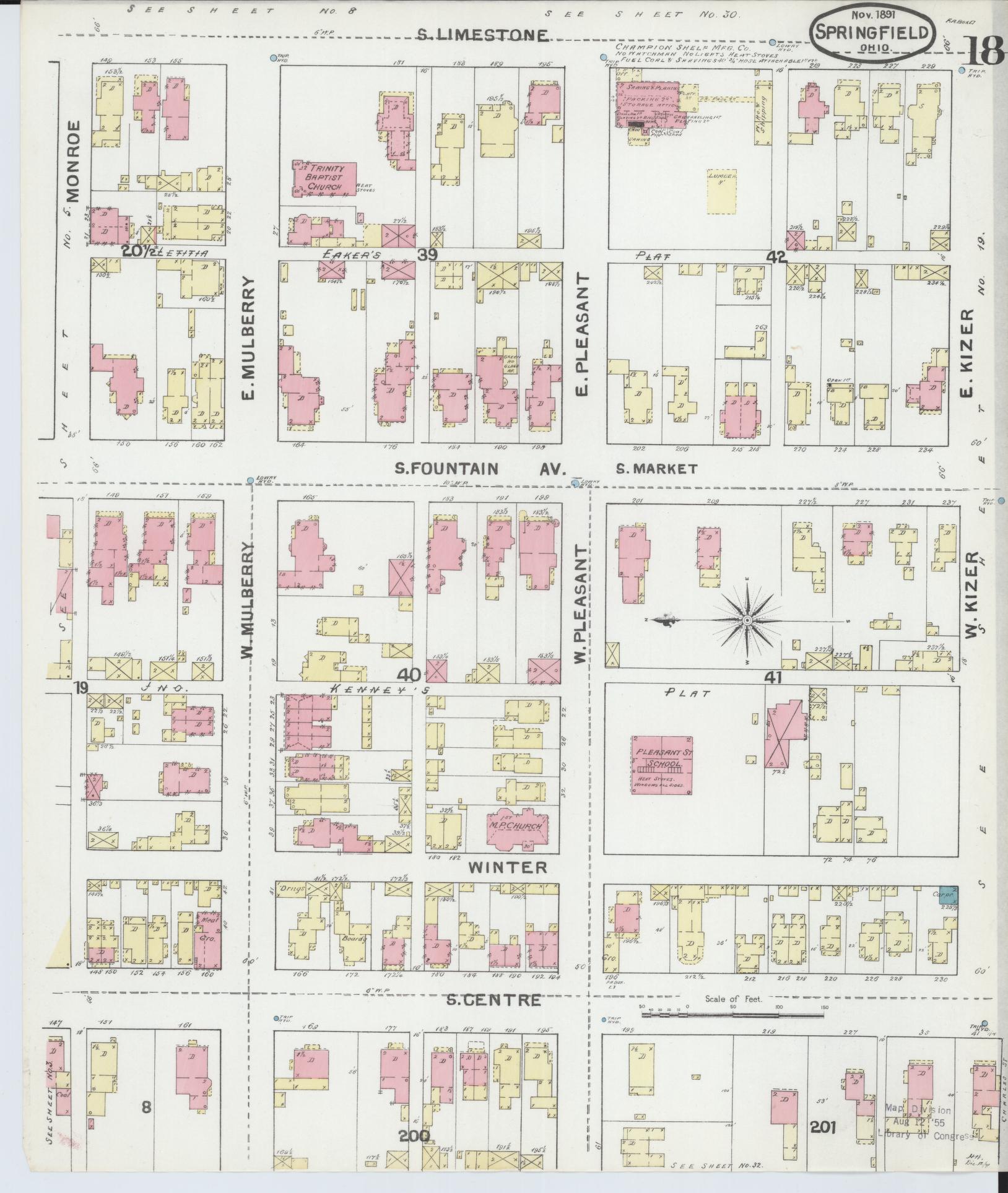 Sanborn Fire Insurance Map from Springfield, Clark County, Ohio (1891), Sheet #0018 - Historic Sanborn Fire Insurance Map Print, vintage old map wall art, antique decor, genealogy gift, Ohio Ohio map