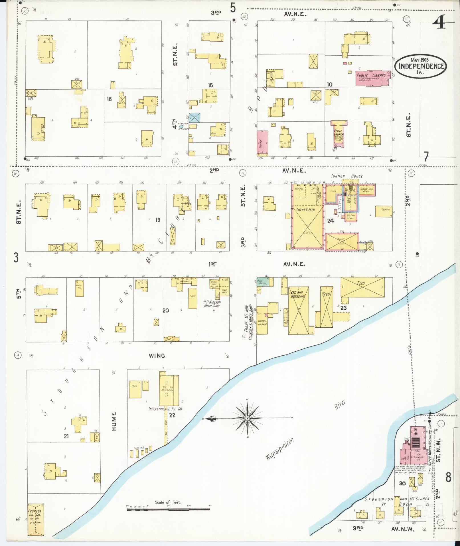 Sanborn Fire Insurance Map from Independence, Buchanan County, Iowa (1905), Sheet #0004 - Historic Sanborn Fire Insurance Map Print, vintage old map wall art