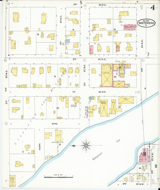 Sanborn Fire Insurance Map from Independence, Buchanan County, Iowa (1905), Sheet #0004 - Historic Sanborn Fire Insurance Map Print, vintage old map wall art