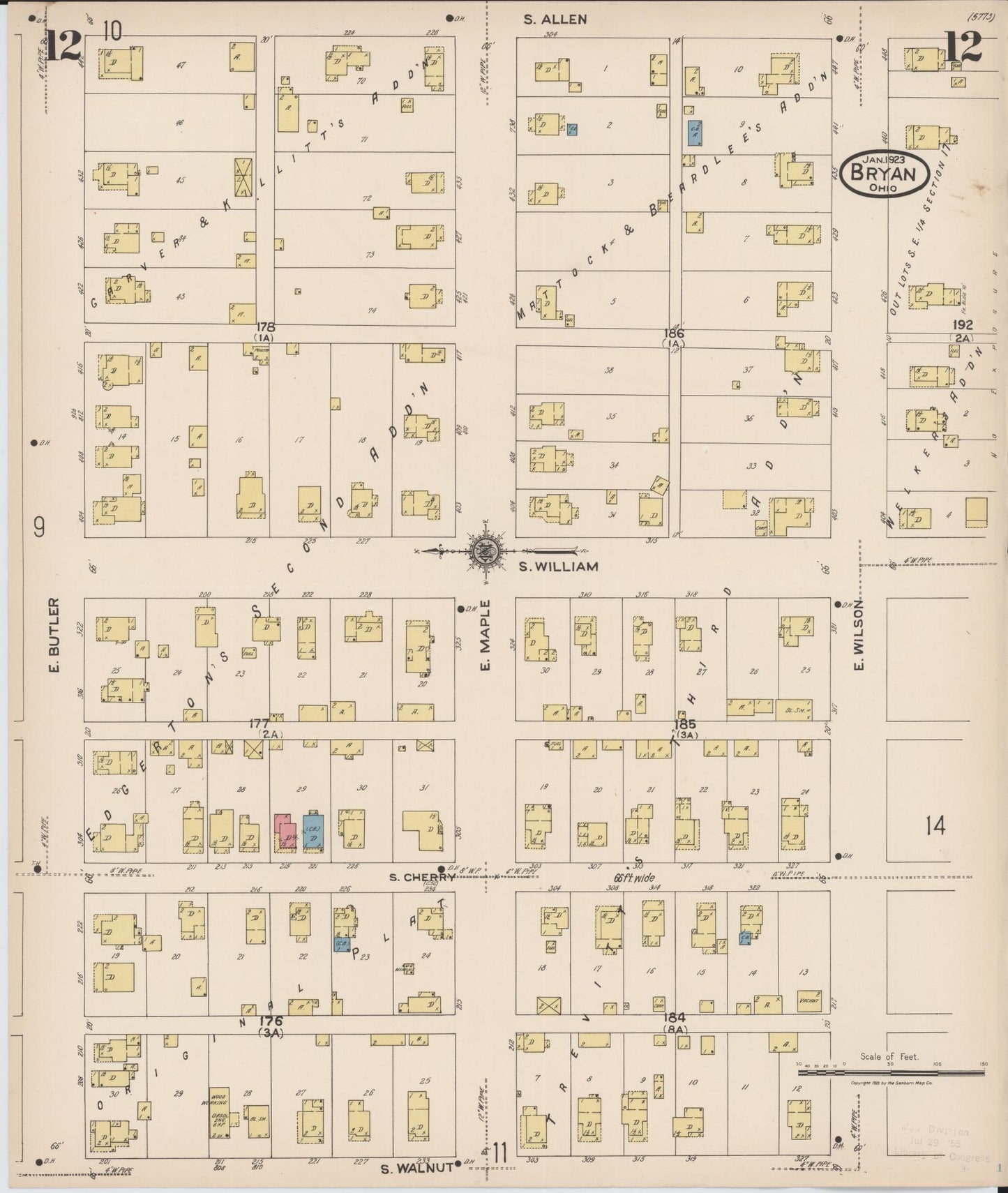 Sanborn Fire Insurance Map from Bryan, Williams County, Ohio (1923), Sheet #0012 - Historic Sanborn Fire Insurance Map Print, vintage old map wall art, antique decor, genealogy gift, Ohio Ohio map