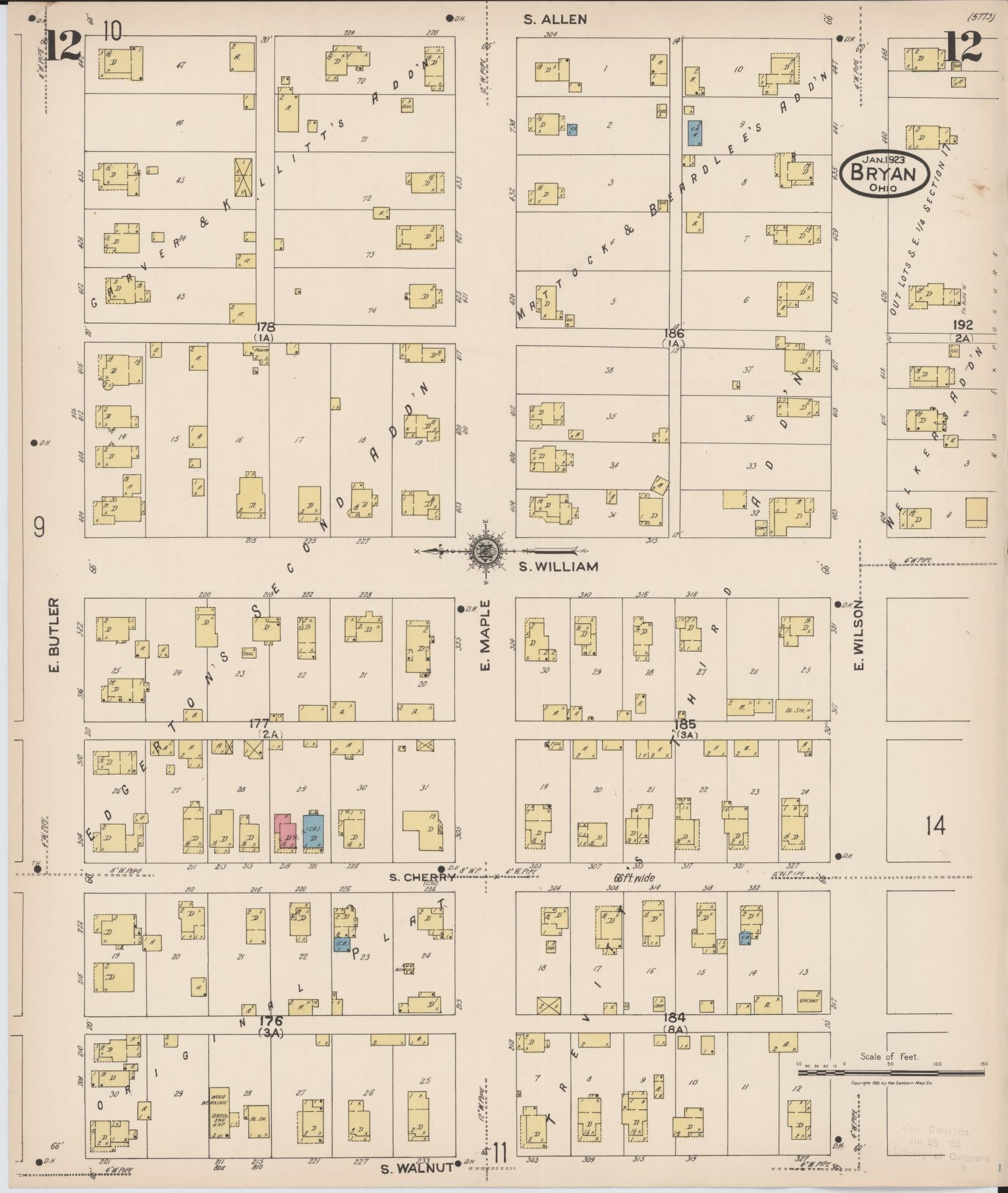 Sanborn Fire Insurance Map from Bryan, Williams County, Ohio (1923), Sheet #0012 - Historic Sanborn Fire Insurance Map Print, vintage old map wall art, antique decor, genealogy gift, Ohio Ohio map