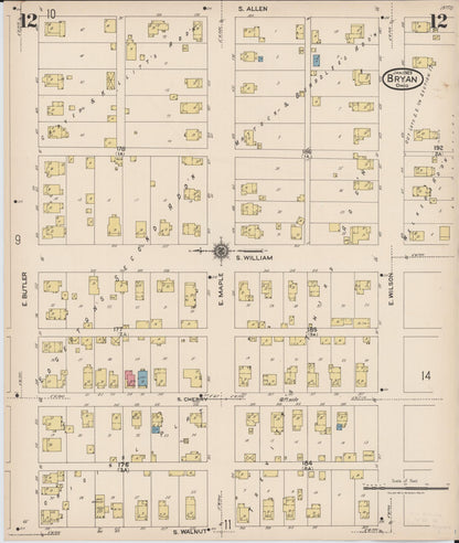 Sanborn Fire Insurance Map from Bryan, Williams County, Ohio (1923), Sheet #0012 - Historic Sanborn Fire Insurance Map Print, vintage old map wall art, antique decor, genealogy gift, Ohio Ohio map