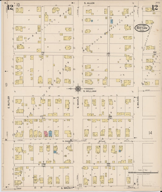 Sanborn Fire Insurance Map from Bryan, Williams County, Ohio (1923), Sheet #0012 - Historic Sanborn Fire Insurance Map Print, vintage old map wall art, antique decor, genealogy gift, Ohio Ohio map
