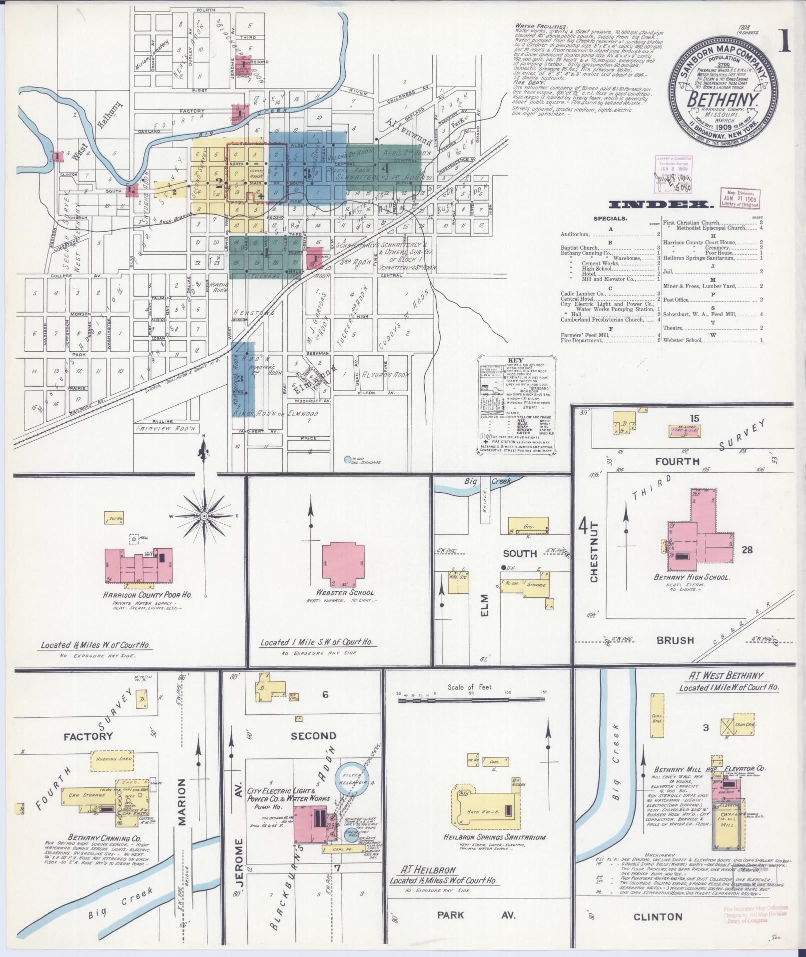 Sanborn Fire Insurance Map from Bethany, Harrison County, Missouri (1909), Sheet #0001 - Complete Map Set gallery image, historic Sanborn map, vintage wall art, Missouri Missouri
