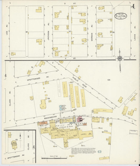 Sanborn Fire Insurance Map from Elkton, Rockingham County, Virginia (1913), Sheet #0004 - Historic Sanborn Fire Insurance Map Print, vintage old map wall art, antique decor, genealogy gift, Virginia Virginia map