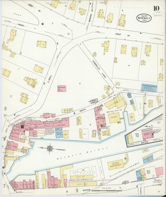 Sanborn Fire Insurance Map from Norwalk, Fairfield County, Connecticut (1912), Sheet #0010 - Historic Sanborn Fire Insurance Map Print, vintage old map wall art, antique decor, genealogy gift, Connecticut Connecticut map