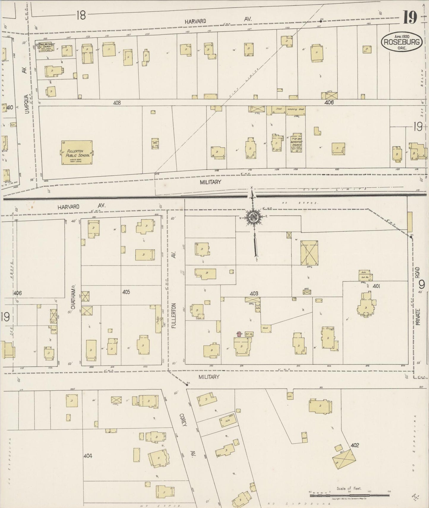 Sanborn Fire Insurance Map from Roseburg, Douglas County, Oregon (1920), Sheet #0019 - Complete Map Set gallery image, historic Sanborn map, vintage wall art, Oregon Oregon
