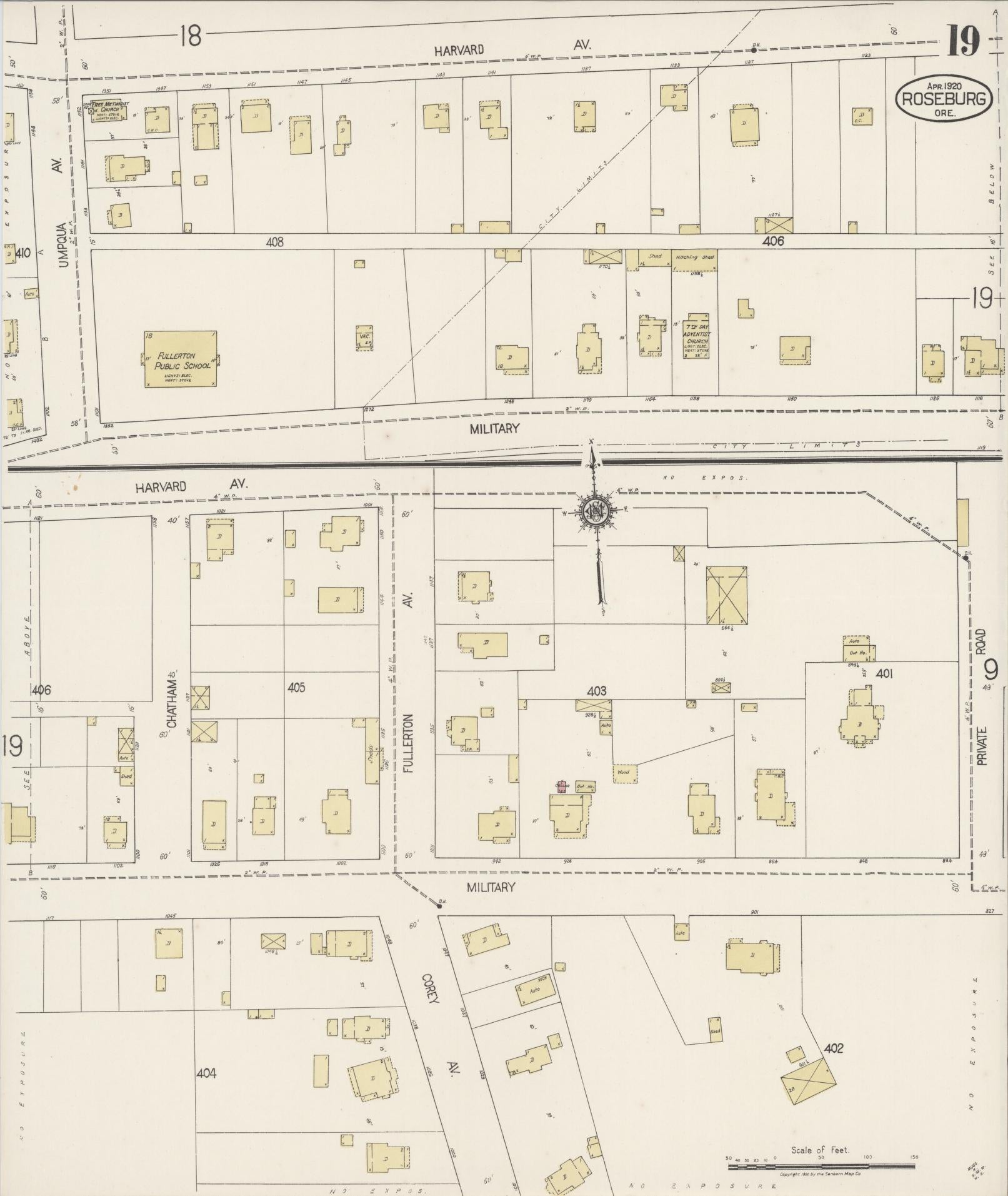 Sanborn Fire Insurance Map from Roseburg, Douglas County, Oregon (1920), Sheet #0019 - Complete Map Set gallery image, historic Sanborn map, vintage wall art, Oregon Oregon