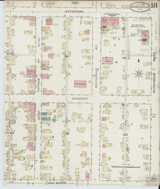 Sanborn Fire Insurance Map from Zanesville, Muskingum County, Ohio (1886), Sheet #0018 - Historic Sanborn Fire Insurance Map Print, vintage old map wall art, antique decor, genealogy gift, Ohio Ohio map
