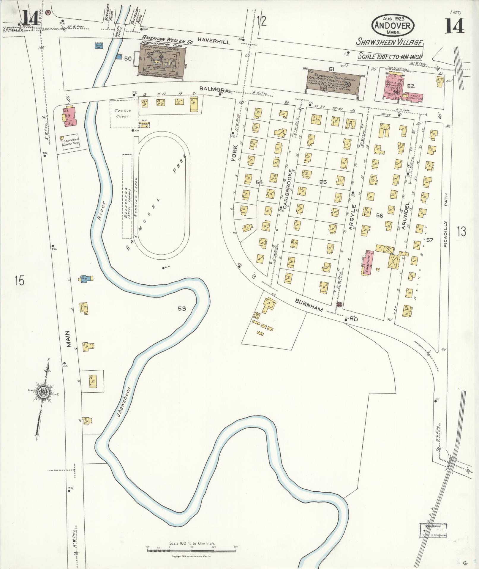 Sanborn Fire Insurance Map from Andover, Essex County, Massachusetts (1923), Sheet #0014 - Complete Map Set gallery image, historic Sanborn map, vintage wall art, Massachusetts Massachusetts