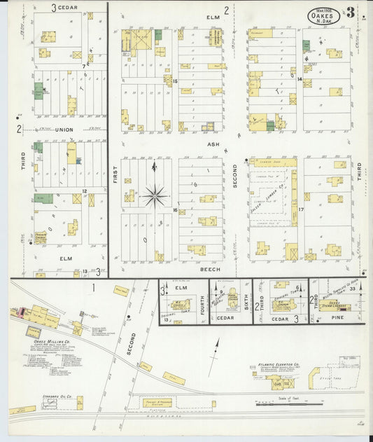 Sanborn Fire Insurance Map from Oakes, Dickey County, North Dakota (1908), Sheet #0003 - Historic Sanborn Fire Insurance Map Print, vintage old map wall art, antique decor, genealogy gift, North Dakota North Dakota map