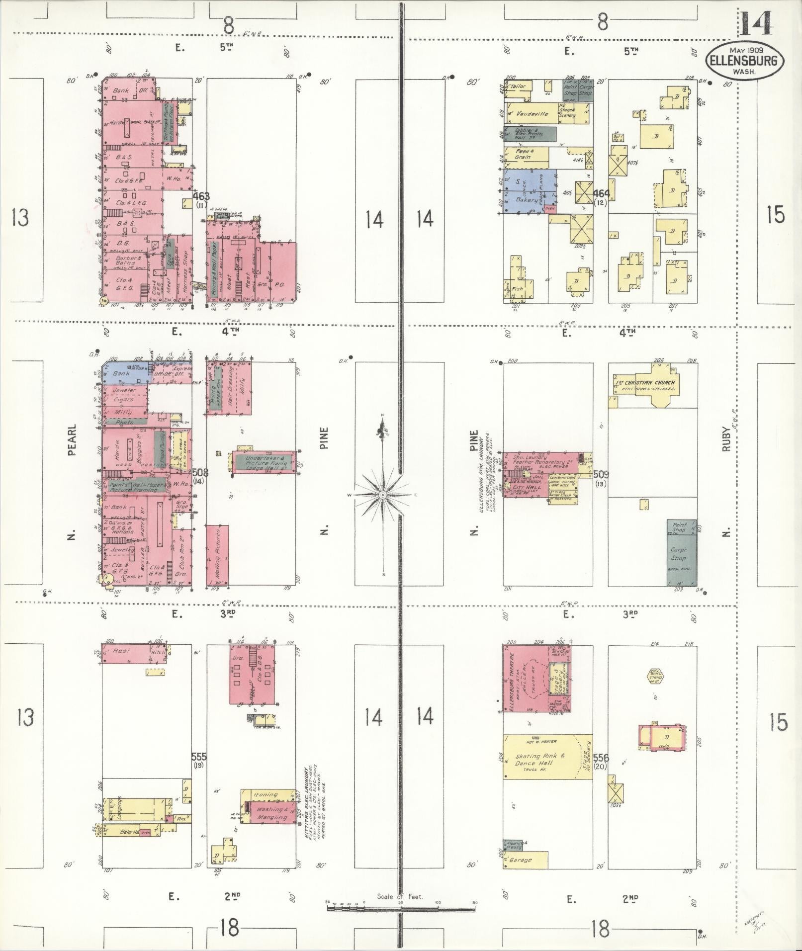 Sanborn Fire Insurance Map from Ellensburg, Kittitas County, Washington (1909), Sheet #0014 - Complete Map Set gallery image, historic Sanborn map, vintage wall art, Washington Washington