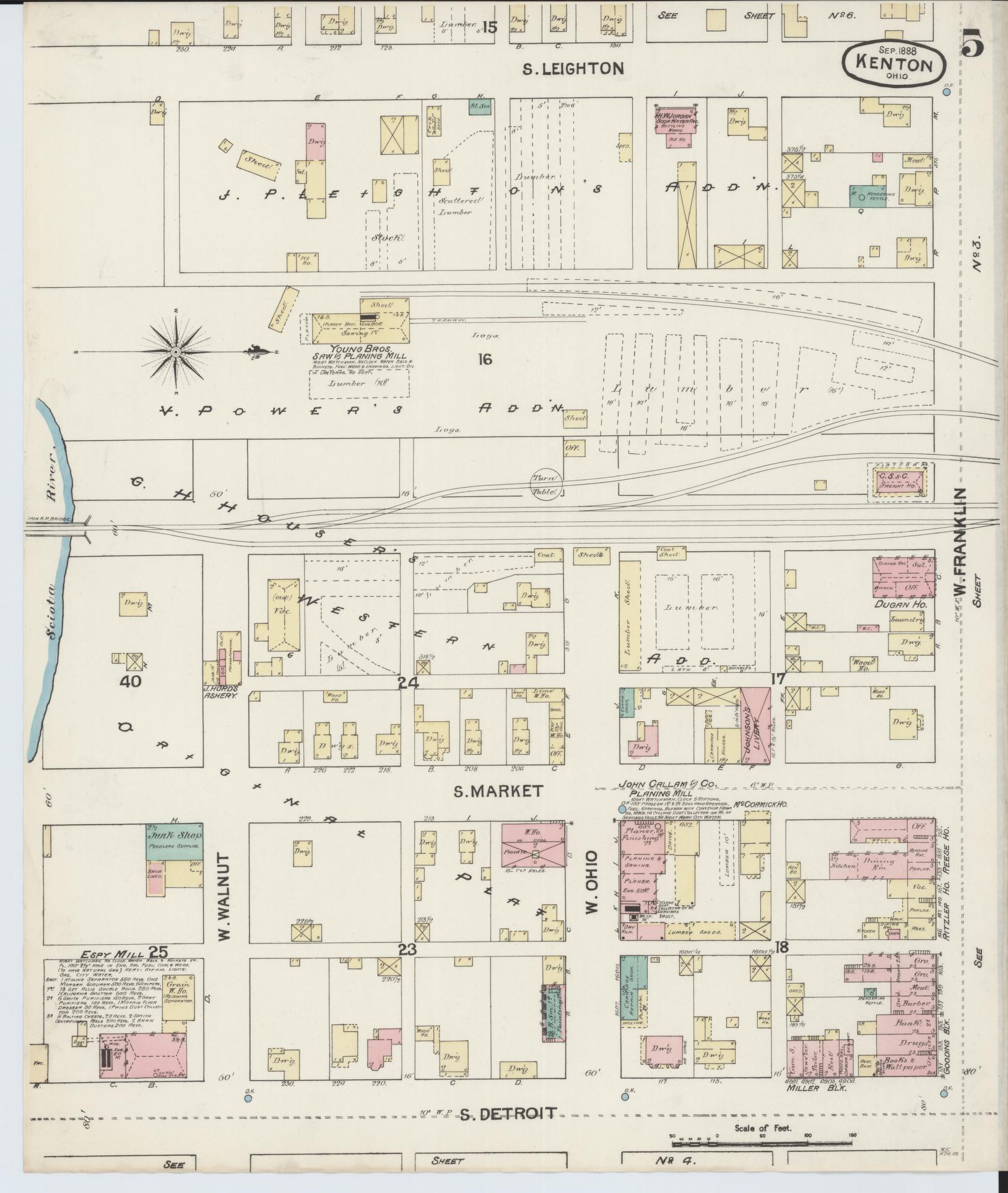 Sanborn Fire Insurance Map from Kenton, Hardin County, Ohio (1888), Sheet #0005 - Complete Map Set gallery image, historic Sanborn map, vintage wall art, Ohio Ohio