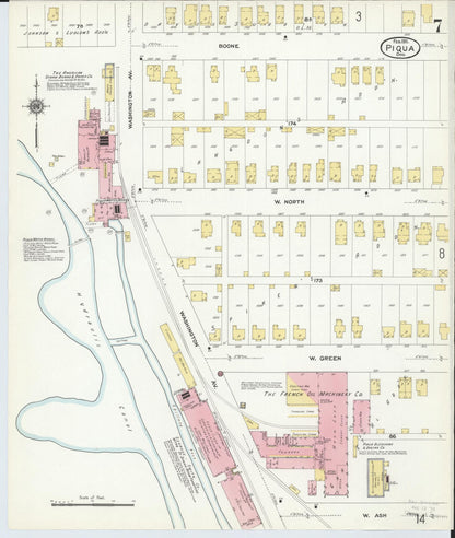 Sanborn Fire Insurance Map from Piqua, Miami County, Ohio (1911), Sheet #0007 - Historic Sanborn Fire Insurance Map Print, vintage old map wall art, antique decor, genealogy gift, Ohio Ohio map