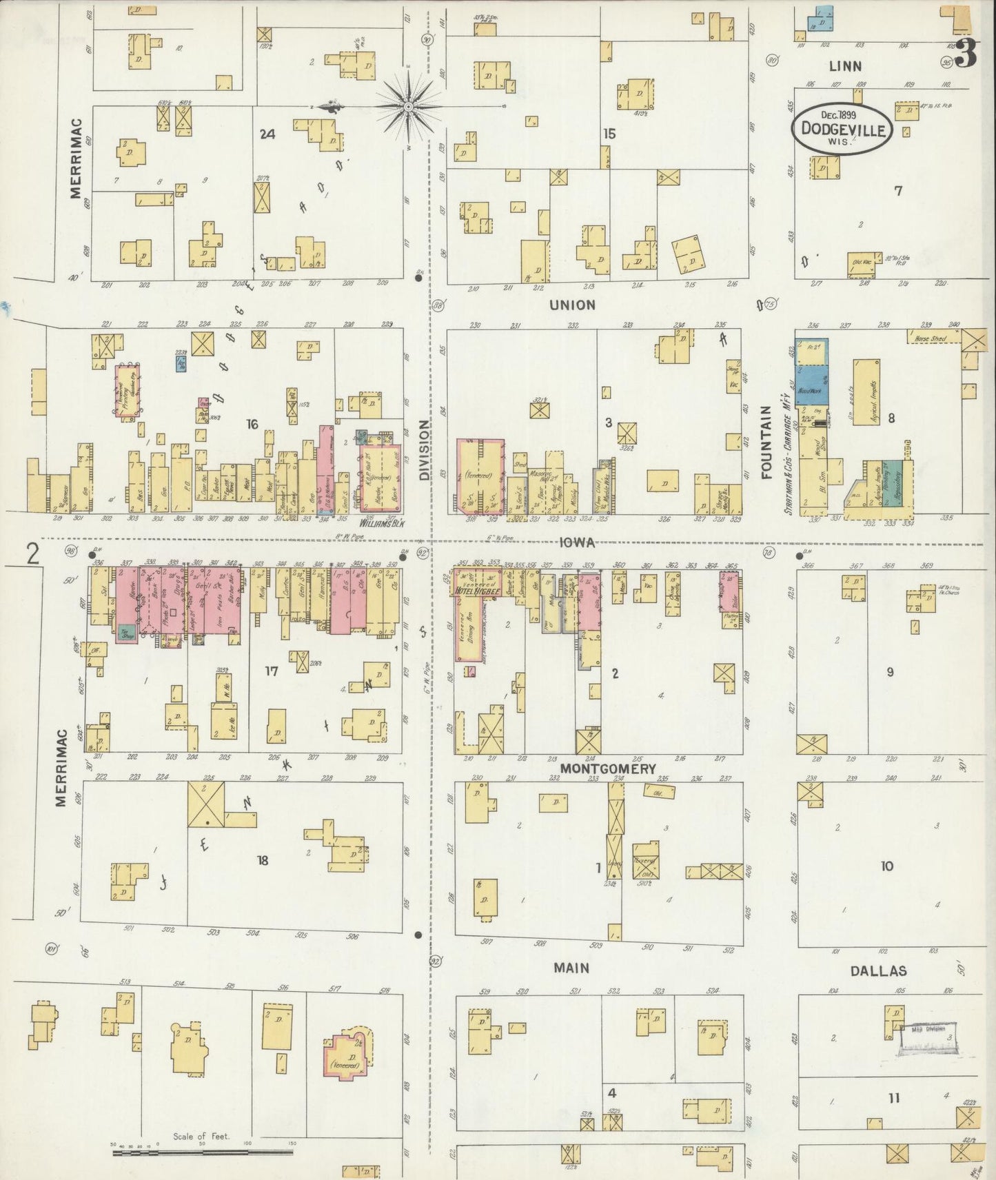 Sanborn Fire Insurance Map from Dodgeville, Iowa County, Wisconsin (1899), Sheet #0003 - Complete Map Set gallery image, historic Sanborn map, vintage wall art, Wisconsin Wisconsin