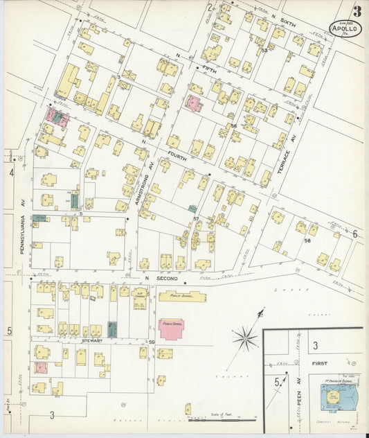 Sanborn Fire Insurance Map from Apollo, Armstrong County, Pennsylvania (1909), Sheet #0003 - Historic Sanborn Fire Insurance Map Print, vintage old map wall art, antique decor, genealogy gift, Pennsylvania Pennsylvania map
