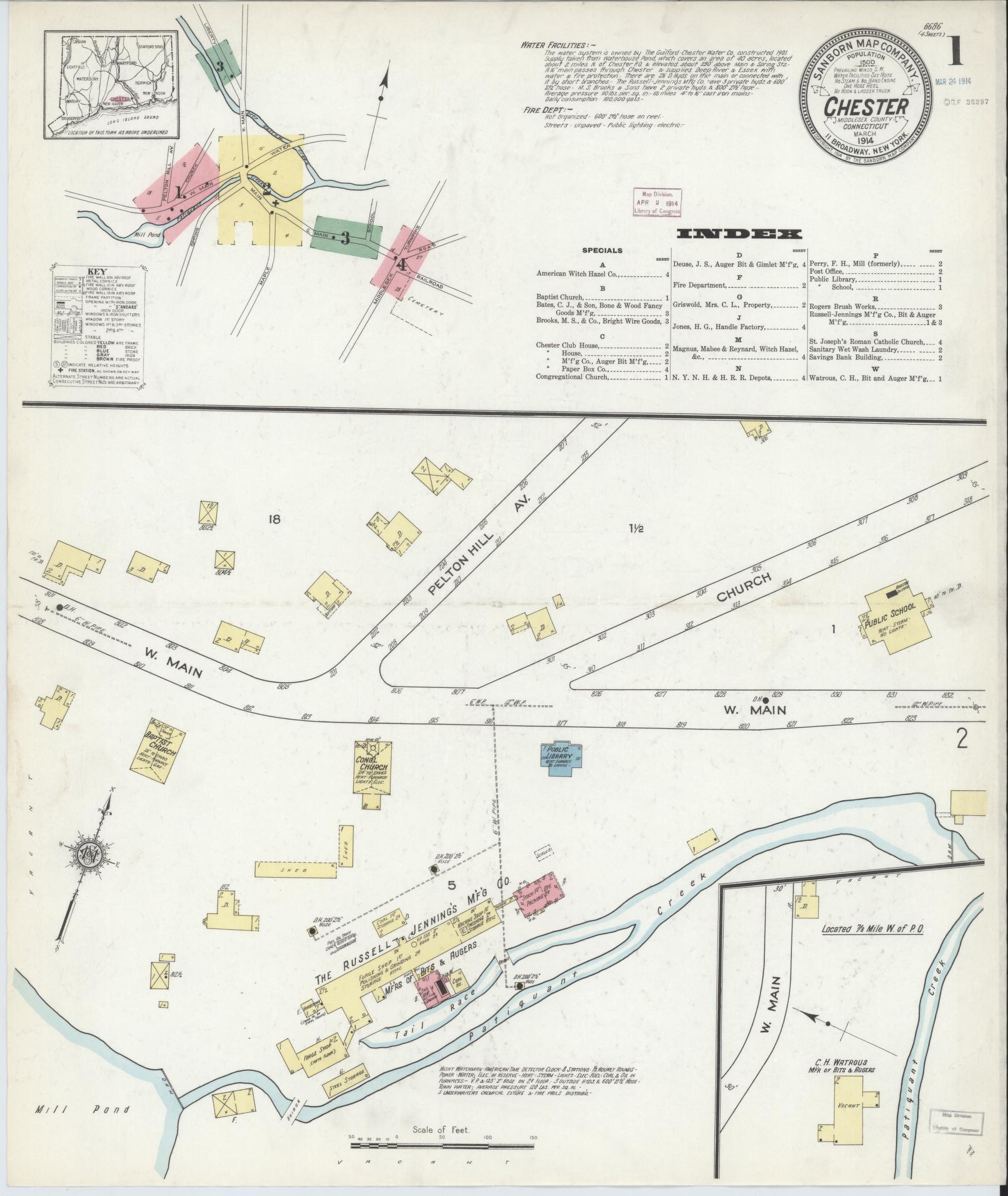Sanborn Fire Insurance Map from Chester, Middlesex County, Connecticut (1914), Sheet #0001 - Complete Map Set gallery image, historic Sanborn map, vintage wall art, Connecticut Connecticut