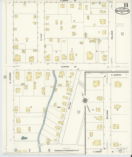 Sanborn Fire Insurance Map from Waxahachie, Ellis County, Texas (1909), Sheet #0011 - Historic Sanborn Fire Insurance Map Print, vintage old map wall art, antique decor, genealogy gift, Texas Texas map