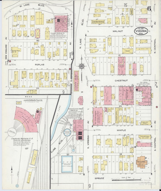 Sanborn Fire Insurance Map from Virginia, Saint Louis County, Minnesota (1915), Sheet #0006 - Historic Sanborn Fire Insurance Map Print, vintage old map wall art, antique decor, genealogy gift, Minnesota Minnesota map