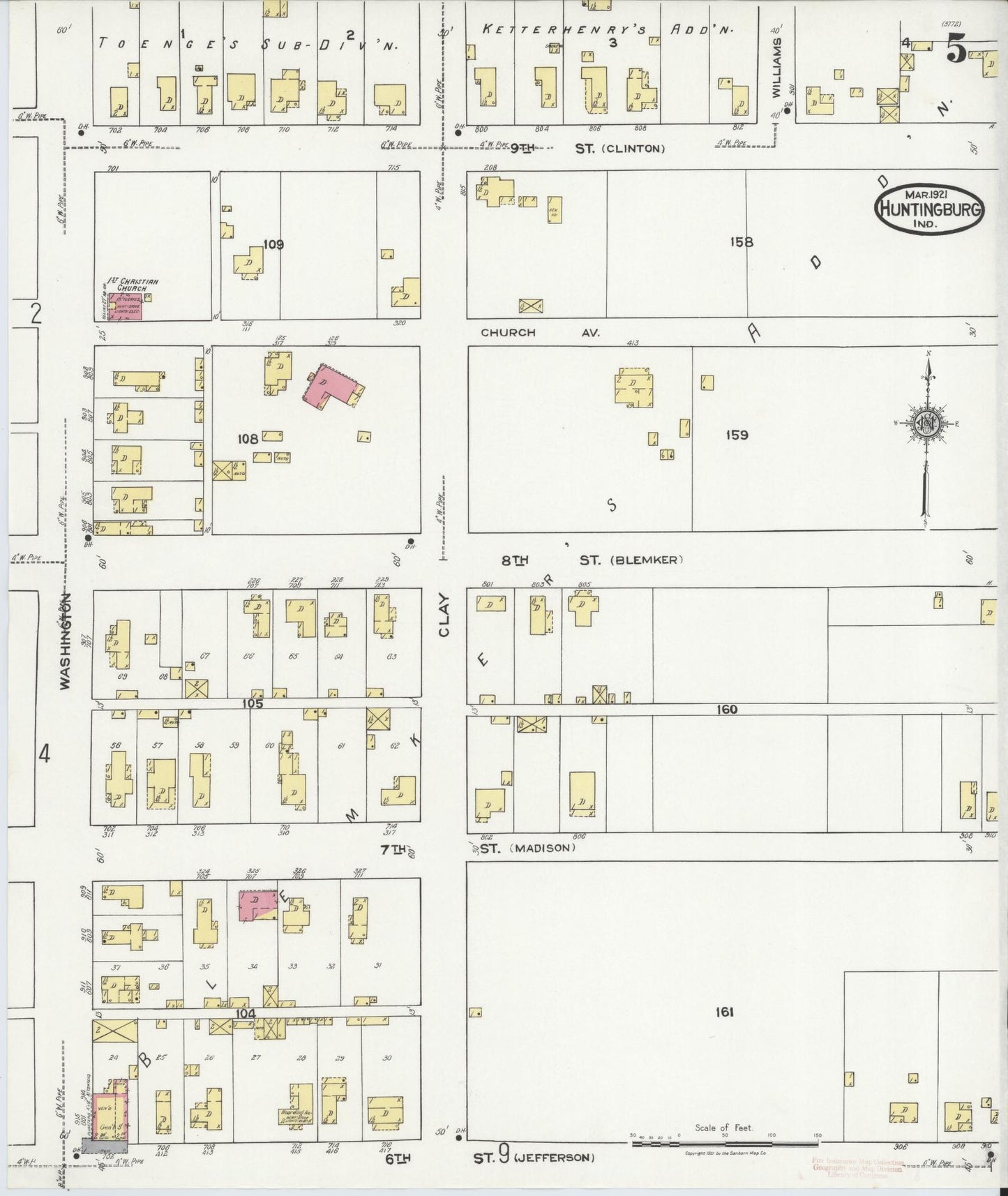 Sanborn Fire Insurance Map from Huntingburg, Dubois County, Indiana (1921), Sheet #0005 - Complete Map Set gallery image, historic Sanborn map, vintage wall art, Indiana Indiana
