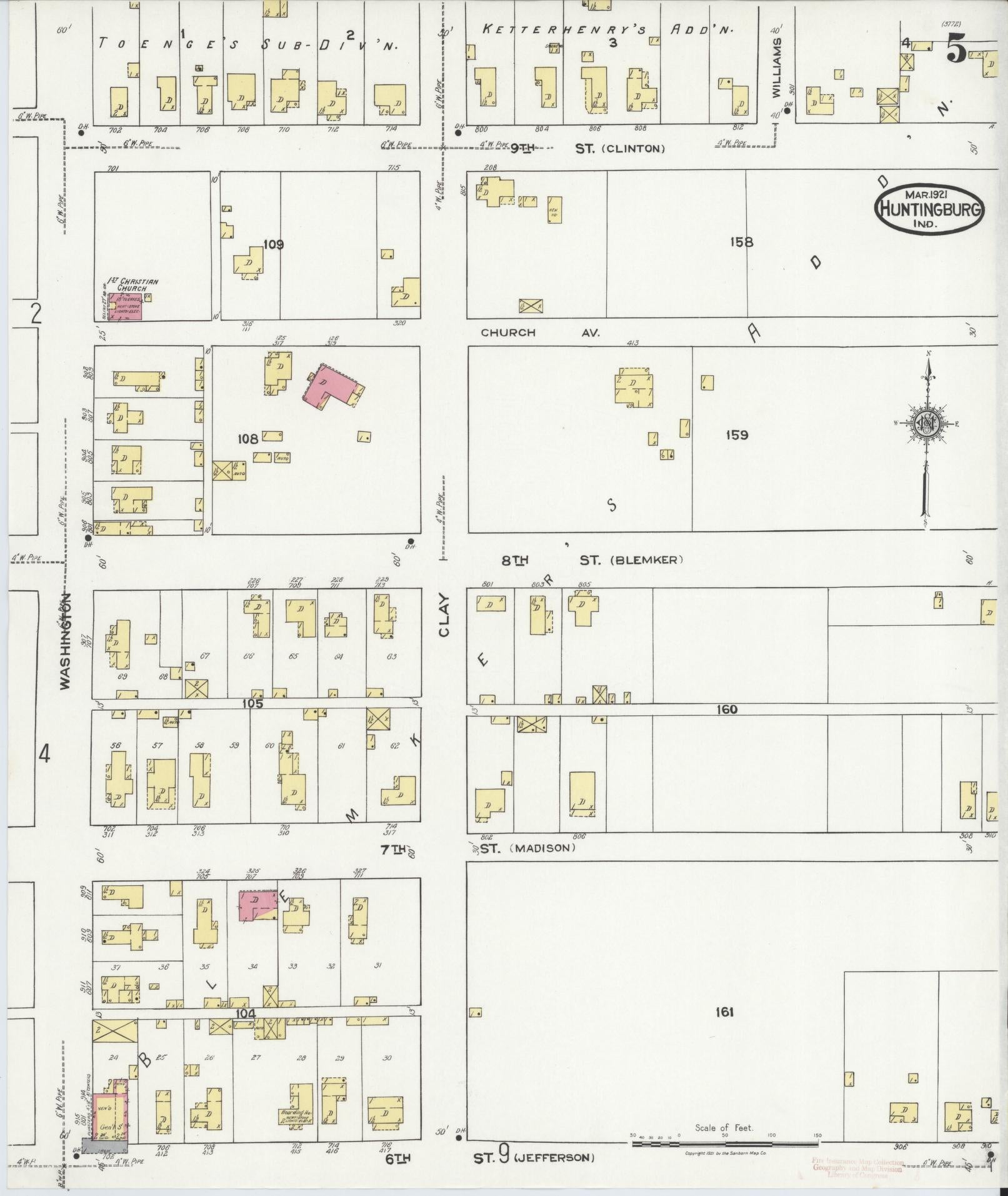 Sanborn Fire Insurance Map from Huntingburg, Dubois County, Indiana (1921), Sheet #0005 - Complete Map Set gallery image, historic Sanborn map, vintage wall art, Indiana Indiana