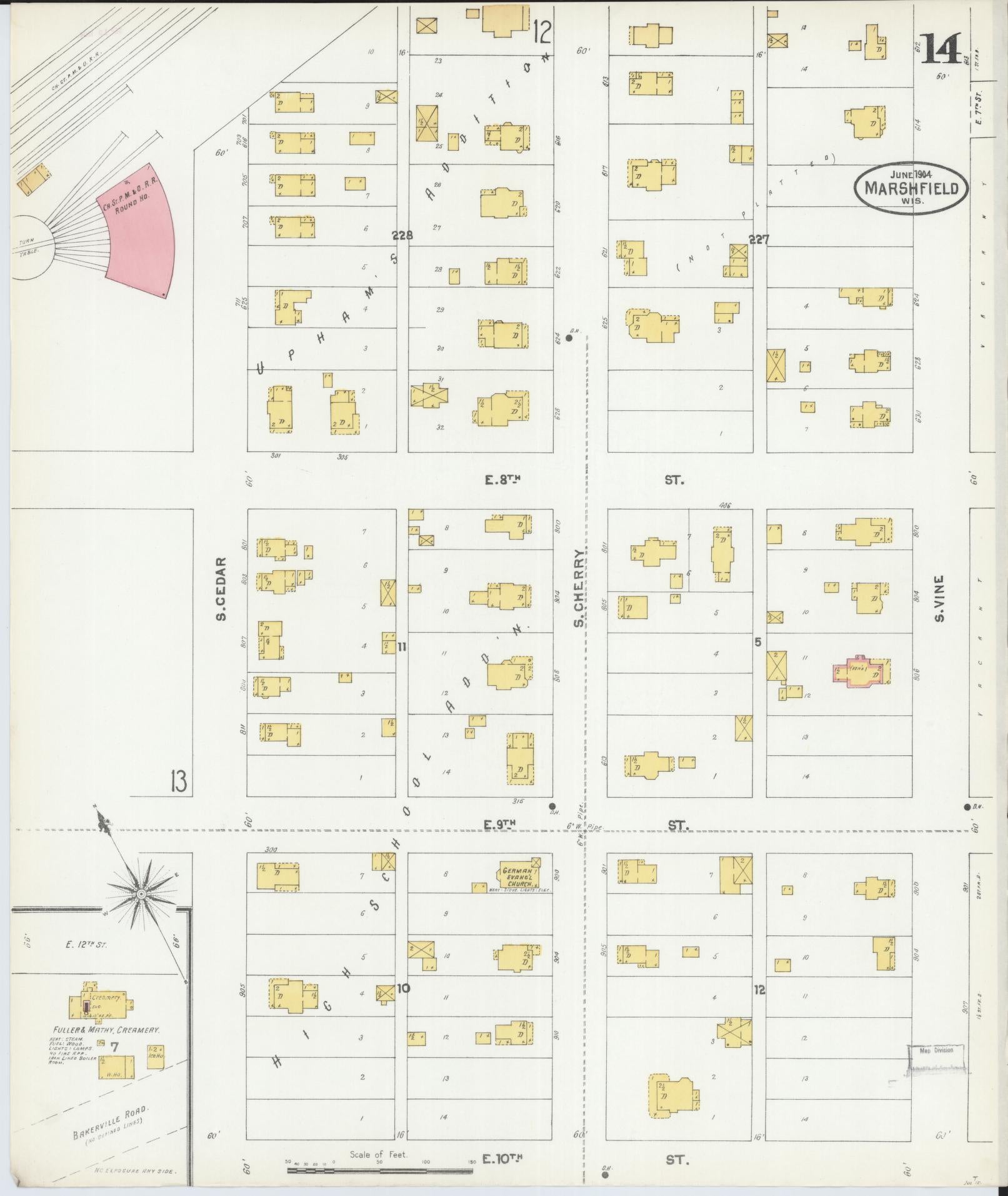 Sanborn Fire Insurance Map from Marshfield, Wood County, Wisconsin (1904), Sheet #0014 - Historic Sanborn Fire Insurance Map Print, vintage old map wall art, antique decor, genealogy gift, Wisconsin Wisconsin map