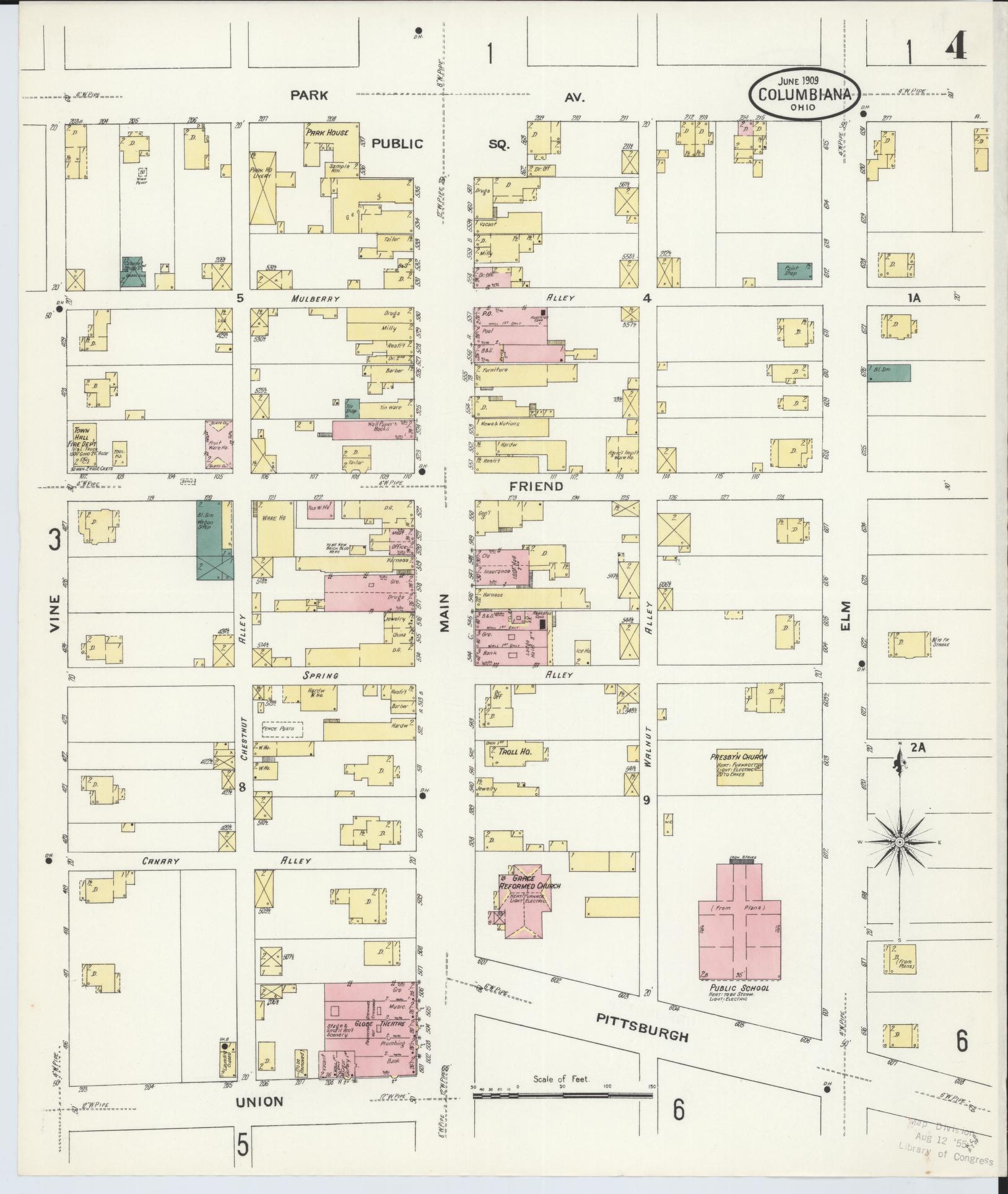 Sanborn Fire Insurance Map from Columbiana, Columbiana County, Ohio (1909), Sheet #0004 - Historic Sanborn Fire Insurance Map Print, vintage old map wall art, antique decor, genealogy gift, Ohio Ohio map