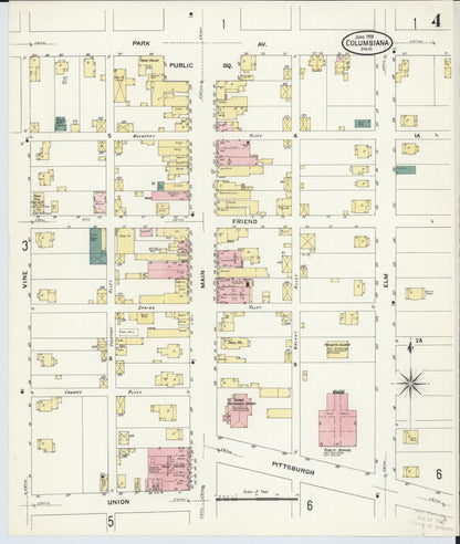 Sanborn Fire Insurance Map from Columbiana, Columbiana County, Ohio (1909), Sheet #0004 - Historic Sanborn Fire Insurance Map Print, vintage old map wall art, antique decor, genealogy gift, Ohio Ohio map