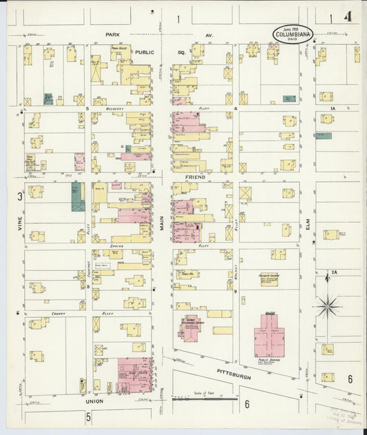 Sanborn Fire Insurance Map from Columbiana, Columbiana County, Ohio (1909), Sheet #0004 - Historic Sanborn Fire Insurance Map Print, vintage old map wall art, antique decor, genealogy gift, Ohio Ohio map