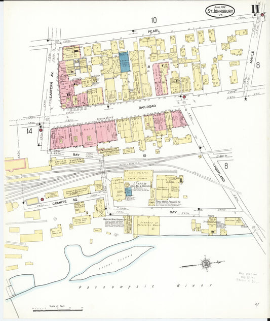 Sanborn Fire Insurance Map from Saint Johnsbury, Caledonia County, Vermont (1912), Sheet #0011 - Historic Sanborn Fire Insurance Map Print, vintage old map wall art, antique decor, genealogy gift, Vermont Vermont map