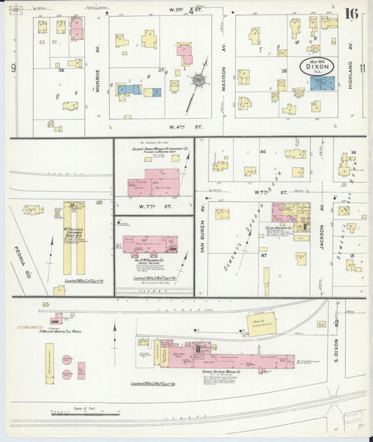 Sanborn Fire Insurance Map from Dixon, Lee County, Illinois (1910), Sheet #0016 - Historic Sanborn Fire Insurance Map Print, vintage old map wall art, antique decor, genealogy gift, Illinois Illinois map