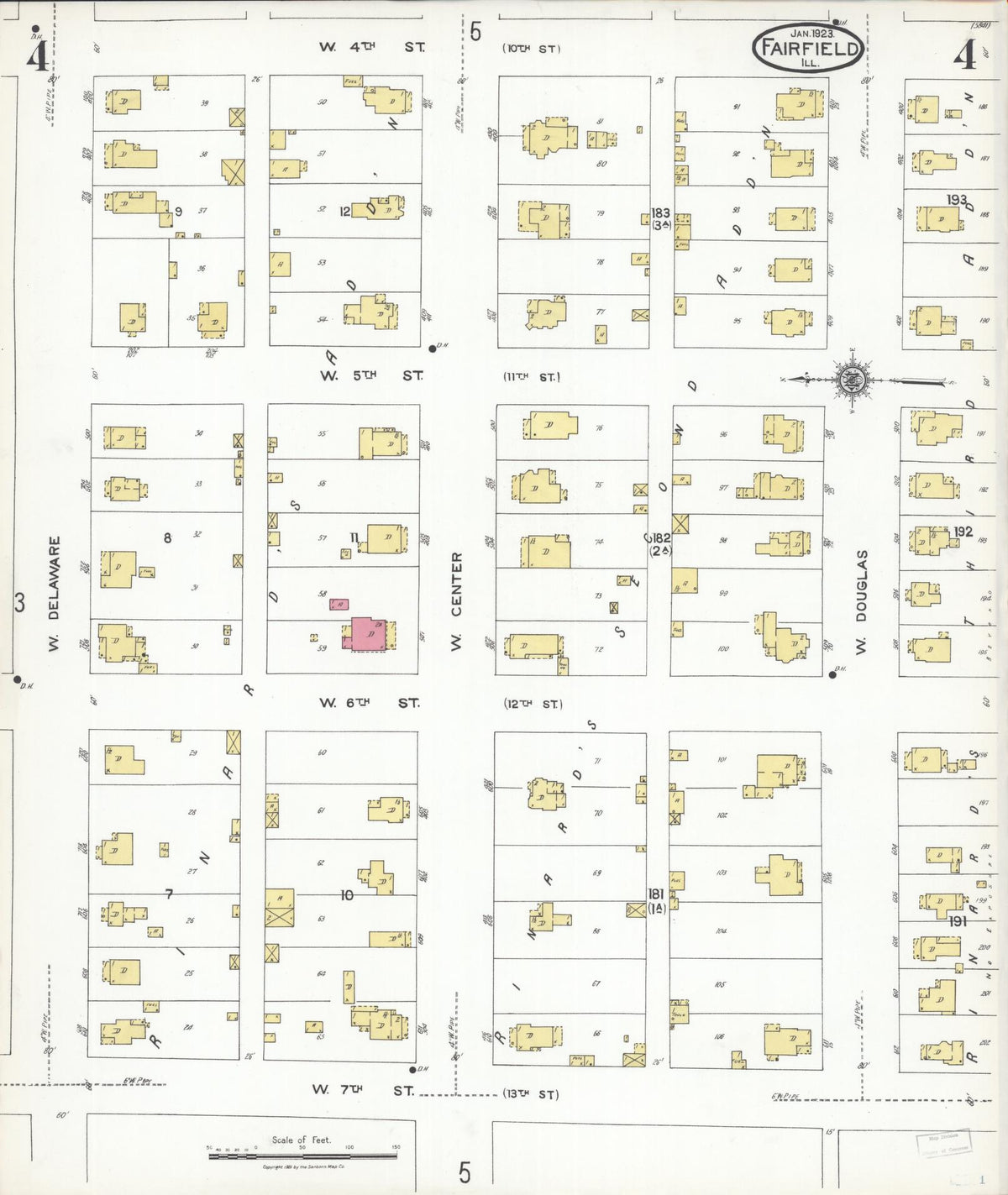 Sanborn Fire Insurance Map from Fairfield, Wayne County, Illinois (1923), Sheet #0004 - Historic Sanborn Fire Insurance Map Print, vintage old map wall art, antique decor, genealogy gift, Illinois Illinois map