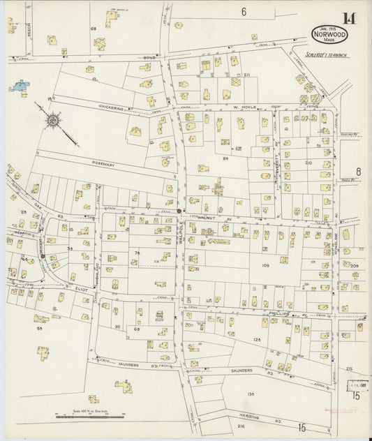 Sanborn Fire Insurance Map from Norwood, Norfolk County, Massachusetts (1915), Sheet #0014 - Historic Sanborn Fire Insurance Map Print, vintage old map wall art, antique decor, genealogy gift, Massachusetts Massachusetts map