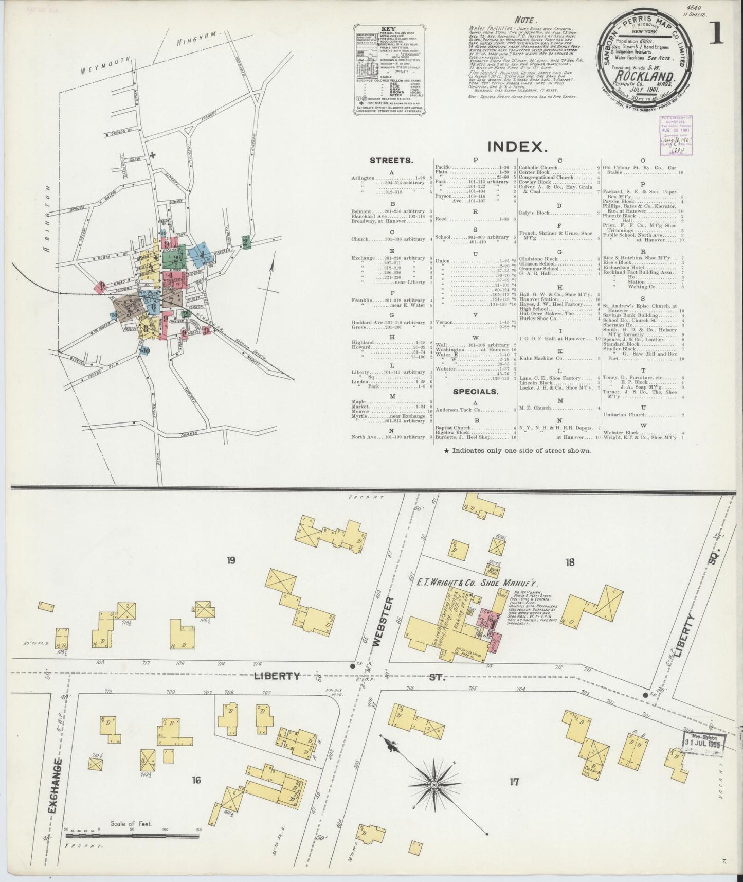 Sanborn Fire Insurance Map from Rockland, Plymouth County, Massachusetts (1901), Sheet #0001 - Complete Map Set gallery image, historic Sanborn map, vintage wall art, Massachusetts Massachusetts