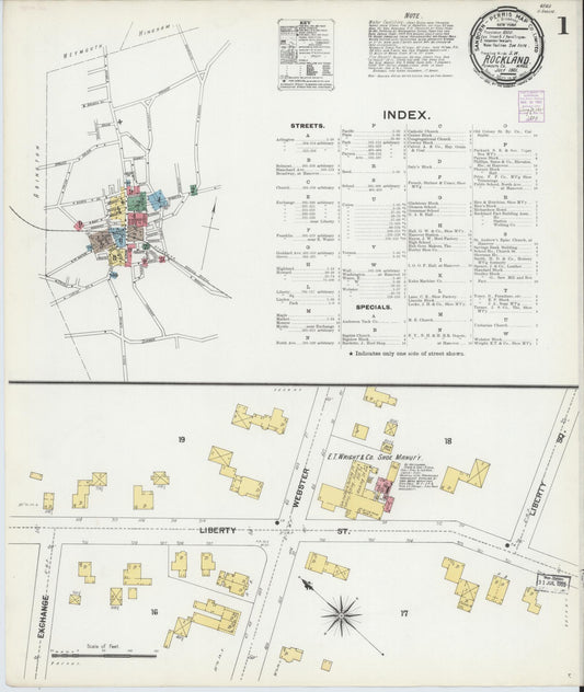 Sanborn Fire Insurance Map from Rockland, Plymouth County, Massachusetts (1901), Sheet #0001 - Complete Map Set gallery image, historic Sanborn map, vintage wall art, Massachusetts Massachusetts