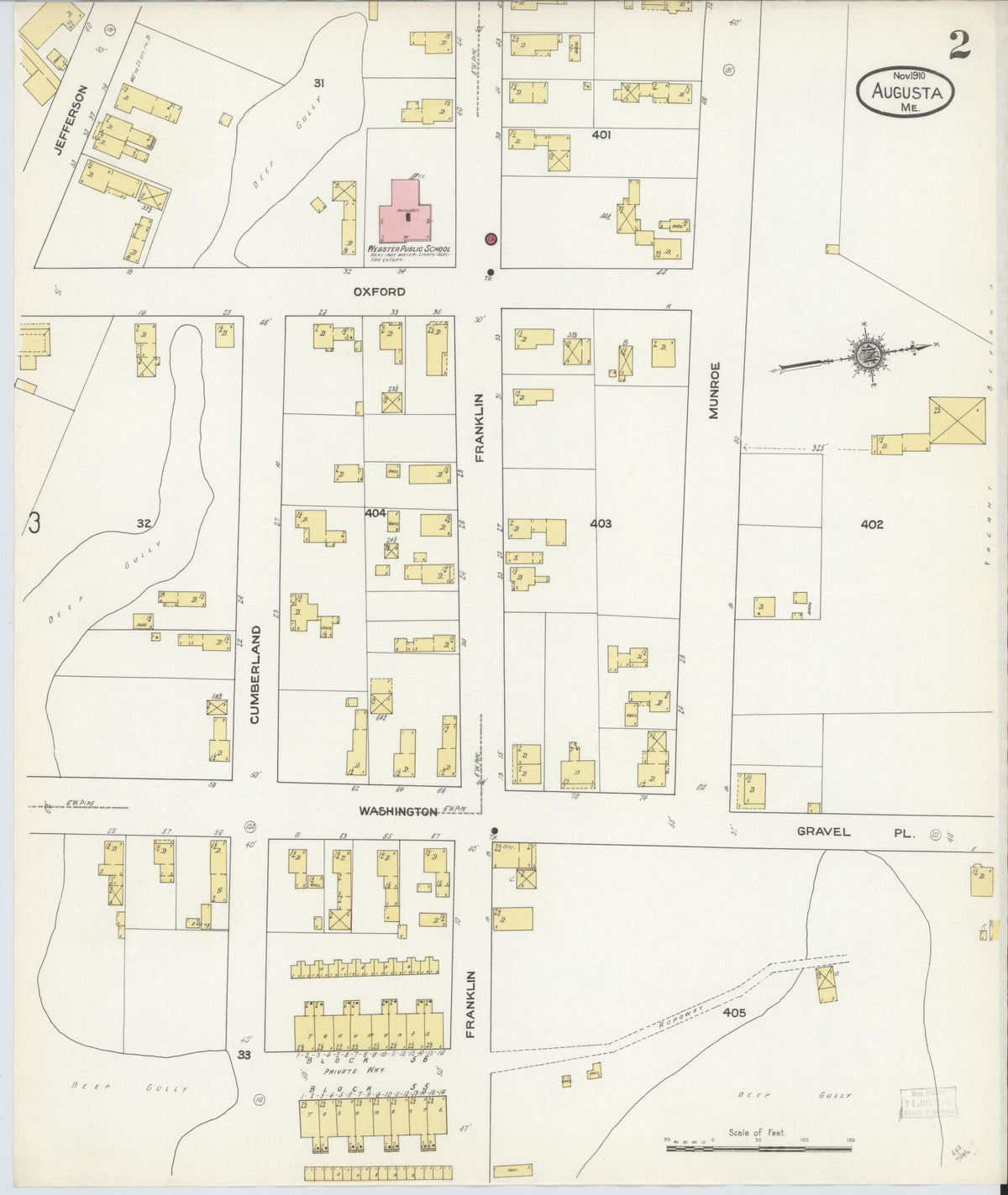 Sanborn Fire Insurance Map from Augusta, Kennebec County, Maine (1910), Sheet #0002 - Historic Sanborn Fire Insurance Map Print, vintage old map wall art, antique decor, genealogy gift, Maine Maine map