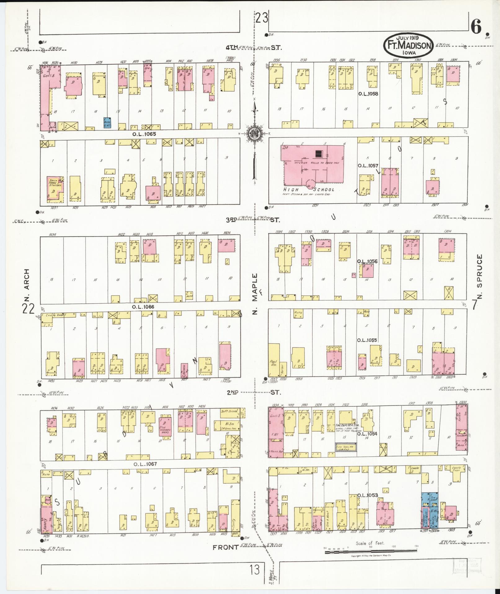 Sanborn Fire Insurance Map from Fort Madison, Lee County, Iowa (1919), Sheet #0006 - Historic Sanborn Fire Insurance Map Print, vintage old map wall art