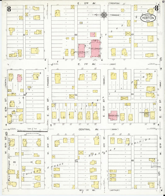 Sanborn Fire Insurance Map from Horton, Brown County, Kansas (1924), Sheet #0008 - Historic Sanborn Fire Insurance Map Print, vintage old map wall art, antique decor, genealogy gift, Kansas Kansas map