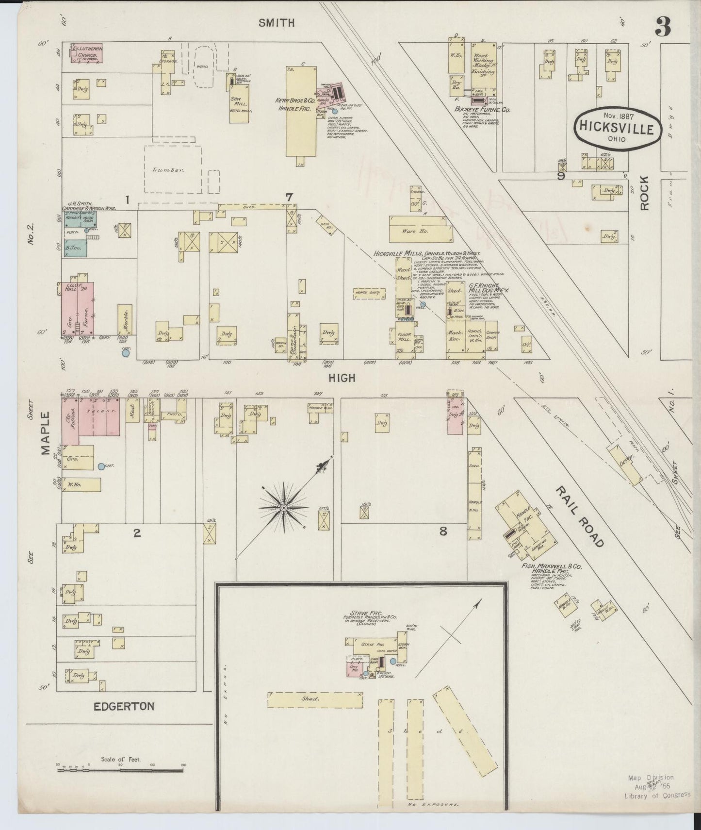 Sanborn Fire Insurance Map from Hicksville, Defiance County, Ohio (1887), Sheet #0003 - Historic Sanborn Fire Insurance Map Print, vintage old map wall art, antique decor, genealogy gift, Ohio Ohio map