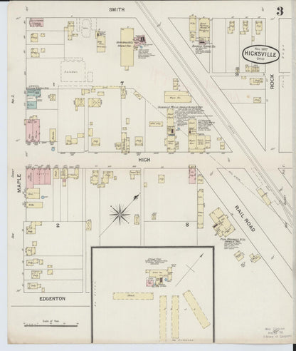 Sanborn Fire Insurance Map from Hicksville, Defiance County, Ohio (1887), Sheet #0003 - Historic Sanborn Fire Insurance Map Print, vintage old map wall art, antique decor, genealogy gift, Ohio Ohio map