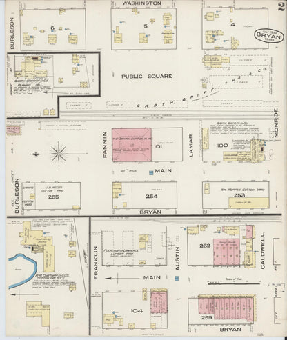 Sanborn Fire Insurance Map from Bryan, Brazos County, Texas (1885), Sheet #0002 - Historic Sanborn Fire Insurance Map Print, vintage old map wall art, antique decor, genealogy gift, Texas Texas map
