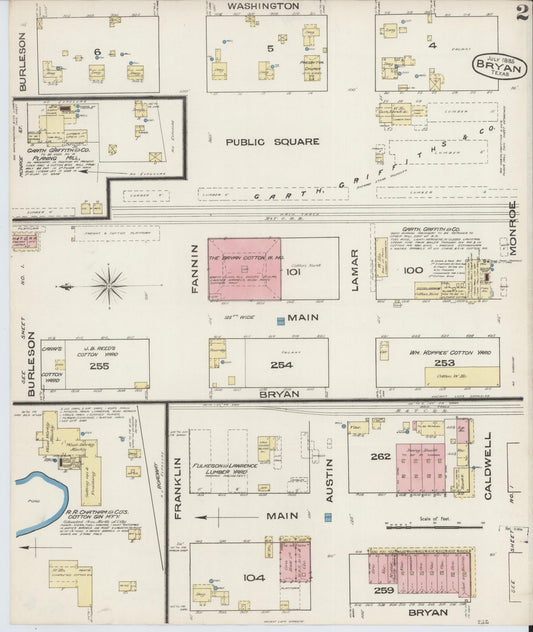Sanborn Fire Insurance Map from Bryan, Brazos County, Texas (1885), Sheet #0002 - Historic Sanborn Fire Insurance Map Print, vintage old map wall art, antique decor, genealogy gift, Texas Texas map