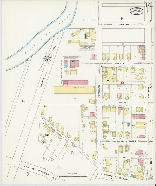 Sanborn Fire Insurance Map from Latrobe, Westmoreland County, Pennsylvania (1909), Sheet #0014 - Historic Sanborn Fire Insurance Map Print, vintage old map wall art, antique decor, genealogy gift, Pennsylvania Pennsylvania map
