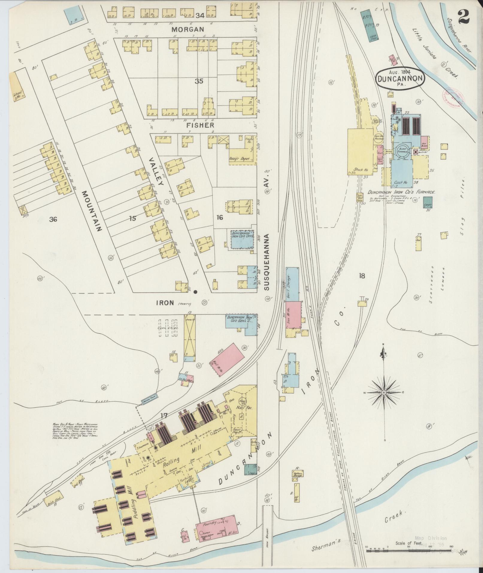 Sanborn Fire Insurance Map from Duncannon, Perry County, Pennsylvania (1894), Sheet #0002 - Historic Sanborn Fire Insurance Map Print, vintage old map wall art, antique decor, genealogy gift, Pennsylvania Pennsylvania map
