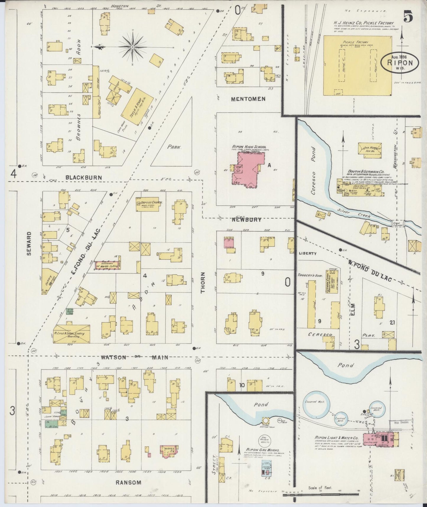 Sanborn Fire Insurance Map from Ripon, Fond du Lac County, Wisconsin (1898), Sheet #0005 - Complete Map Set gallery image, historic Sanborn map, vintage wall art, Wisconsin Wisconsin
