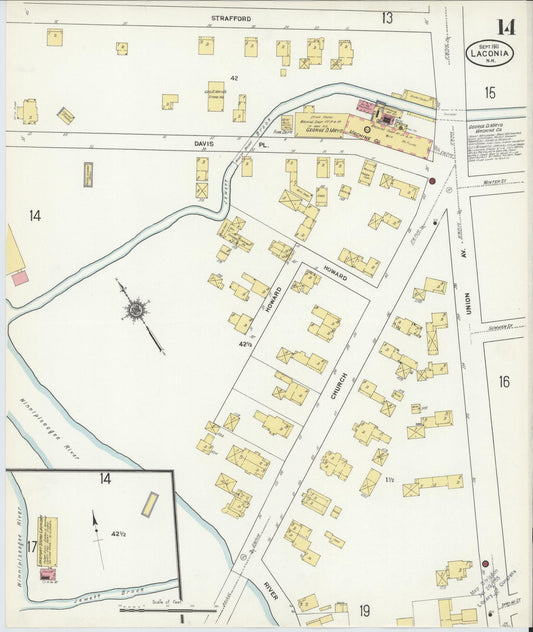Sanborn Fire Insurance Map from Laconia, Belknap County, New Hampshire (1911), Sheet #0014 - Historic Sanborn Fire Insurance Map Print, vintage old map wall art, antique decor, genealogy gift, New Hampshire New Hampshire map