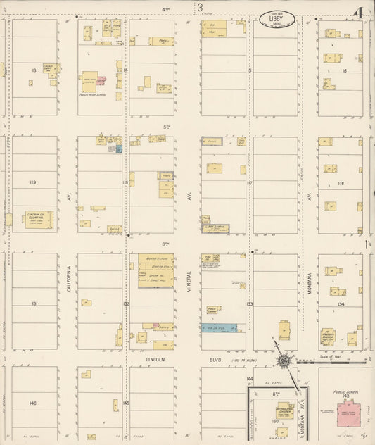 Sanborn Fire Insurance Map from Libby, Lincoln County, Montana (1916), Sheet #0004 - Historic Sanborn Fire Insurance Map Print, vintage old map wall art, antique decor, genealogy gift, Montana Montana map