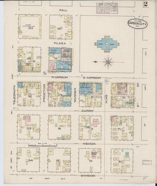Sanborn Fire Insurance Map from Carson City, Carson City County, Nevada (1885), Sheet #0002 - Historic Sanborn Fire Insurance Map Print, vintage old map wall art, antique decor, genealogy gift, Nevada Nevada map