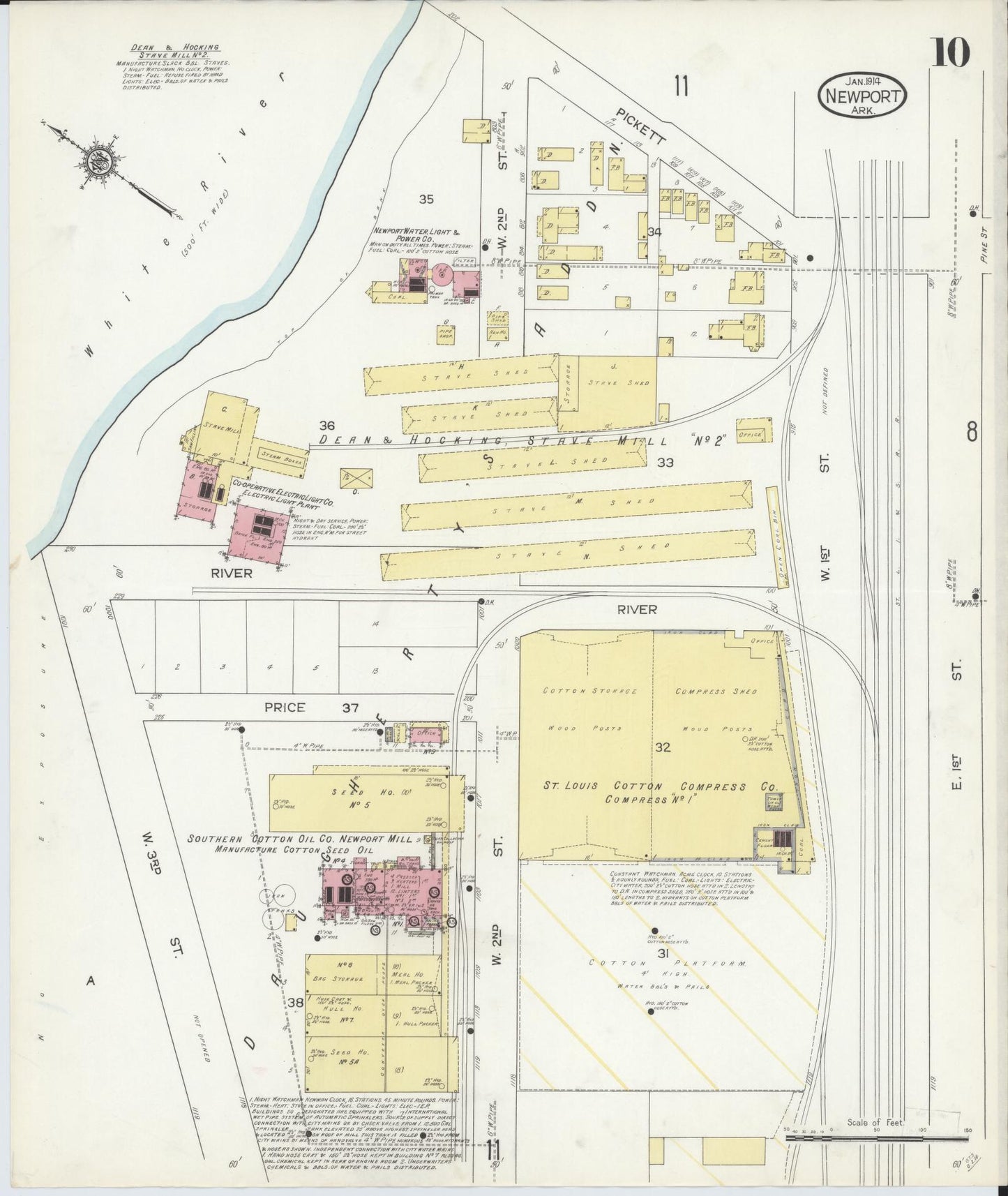 Sanborn Fire Insurance Map from Newport, Jackson County, Arkansas (1914), Sheet #0010 - Historic Sanborn Fire Insurance Map Print, vintage old map wall art, antique decor, genealogy gift, Arkansas Arkansas map